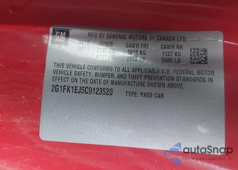 2012 Chevrolet Camaro 2Ss из США, поврежденный, VIN 2G1FK1EJ5C9123520